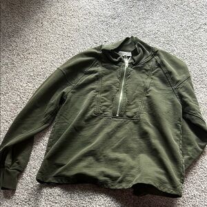 Apiece Apart Half Zip Pullover Sweatshirt Olive Green Mock Neck XS. Pit 2 pit 19